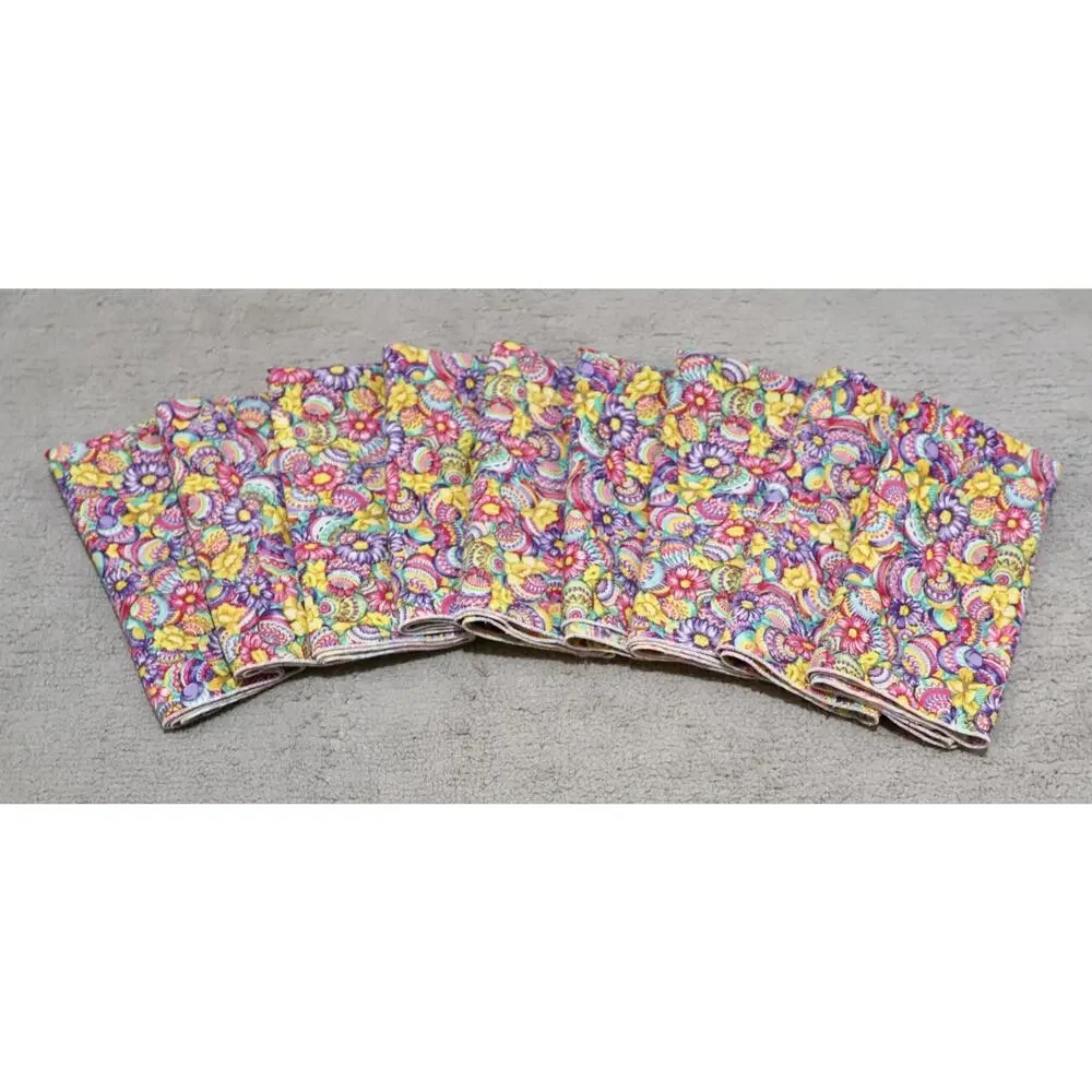 Colorful Floral Easter Egg Cloth Napkins 14x14 Spring Table Decor Set of 9